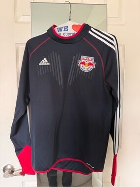 adidas Black and Red Athletic Top with White Stripes
